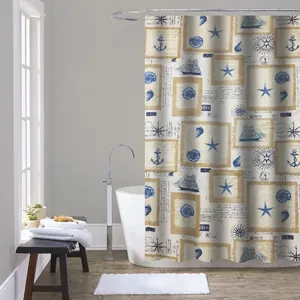 Cortina de ducha con temática de mar y caracol, decoración subacuática para baño, con gancho