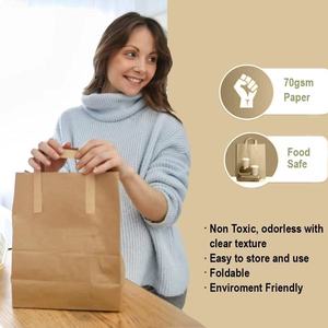 Sacs en papier kraft brun classiques personnalisés avec poignées plates, durables et recyclables pour pizzas, nouilles, snacks, <span class=keywords><strong>sucre</strong></span>, aliments à emporter - Product Image 2