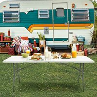 6FT facile à nettoyer centre étanche à l'humidité Portable Rectangle blanc HDPE en plastique événement de fête en plein air pliant en deux longue Table