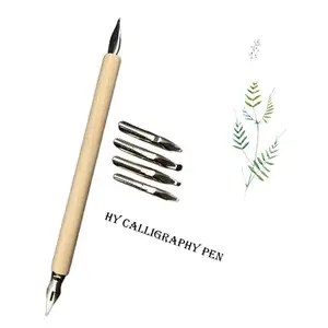 HYダブルヘッド木製書道ペンセット6種類のステンレス鋼コミックペン先木製つけペン