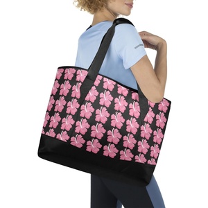 Sac isotherme pour déjeuner avec logo personnalisé, design Hibiscus rose Hawaï, sac isotherme pour déjeuner pour femmes avec poches - Product Image 6