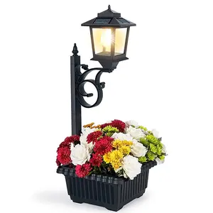 Factory Direct Outdoor IP65 Waterproof Outdoor Solar Lamp Post Light with Planter for Patio Yard Garden (Flowers not Included)