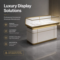 Comptoir de présentation de bijoux de luxe en acier inoxydable noir avec dessus en verre, éclairage LED, vitrine d'exposition verrouillable pour montres