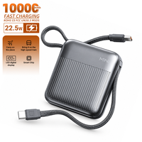 Batterie externe HYTO 10000mAh 22.5W Mini à charge rapide avec câbles intégrés, écran LED numérique, chargeur portable pour iPhone Android