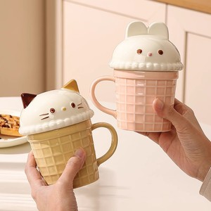 Cute Cartoon Animal Design Ice-Cream Cone <strong>Mug</strong> Lid High-Style Creative Breakfast Cup for Home Use Ceramic <strong>Mug</strong> for <strong>Childrens</strong> - Product Image 2