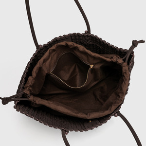Tas Tote PU Anyaman Tangan Cokelat Tua Kapasitas Besar Resleting Tahan Air Tekstur Anyaman Tas Belanja Wanita Tas Tangan Vintage untuk - Product Image 3