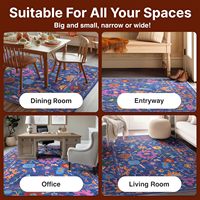 Tapis floral côtier multicolore bleu, grand format, facile d'entretien, lavable, antidérapant, pour salon, salle à manger, décoration intérieure