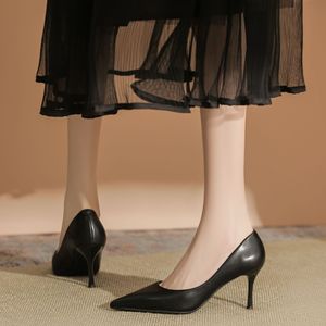 Zapatos de Tacón Alto con Punta en Pico 7888A, Zapatos de Oficina de Cuero Genuino, Tendencia de Moda para Mujer, Color Sólido, Otoño - Product Image 4