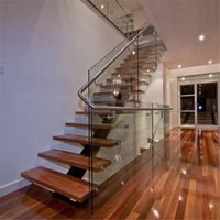 Escalier droit intérieur ouvert moderne durable Design flottant minimaliste Marches en bois massif pour cuisine Maison Villa Appartement Hall