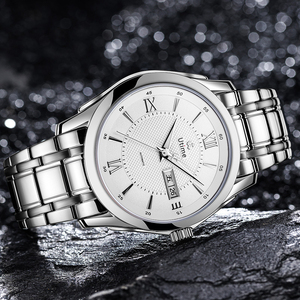 Men's Waterproof Mechanical Wristwatch Solid Steel Strap Dual Calendar Display Design - Product Image 1