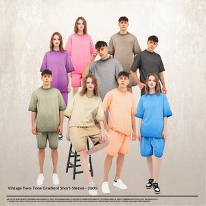 T-shirt en coton lourd 230g à manches raglan, style streetwear, épaules tombantes, coupe ample oversize, délavé, uni, pour le commerce transfrontalier - Product Image 2