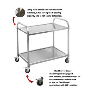 Restaurant Hotel Takeout Dreischichtiger Multifunktionaler Servierwagen aus Edelstahl mit Verstärkten Quadratrohren und Polierten Rollen - Product Image 4