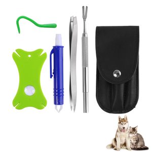 Ensemble d'outils anti-puces et anti-tiques approuvés par le vétérinaire-Kit d'élimination des tiques 5 en 1 avec acier inoxydable-Comprend une pochette Design portable pour animaux de compagnie - Product Image 1