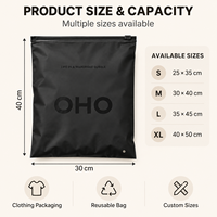 Pochette de présentation réutilisable noire mate personnalisée en film PE dépoli pour l'emballage de vêtements, t-shirts, sous-vêtements, chaussettes, chaussures et l'emballage de marques de détail