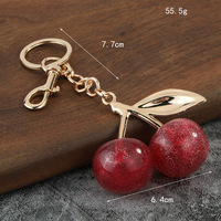 Glitter Cherry Ball sleutelhanger legering blad kreeftgesp splitring voor hangdecoratie op de handtas
