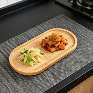 Plateau ovale en bois de bambou, soucoupe à thé, plateau à café, plateau à collations, plat à fruits pour hôtels, restaurants, maison, style bois naturel, assiette à nourriture - Product Image 1
