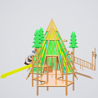 Tour d'escalade pour enfants en forme de cône sur le thème de la forêt, équipement de jeu extérieur avec pont en corde et toboggan