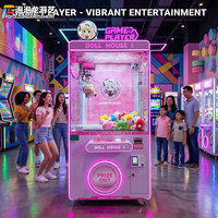 Machine à grappes japonaise rose mignonne, thème anime, pour filles, à monnayeur, avec joystick à cristaux et éclairage LED, pour attraper des poupées en peluche, pour centre de jeux d'arcade
