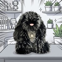 PLAYPOP Style JC Peluche Lapin Noir à Poils Longs Version Haute Édition Limitée avec Base Lestée Animal en Peluche de Luxe Gothique