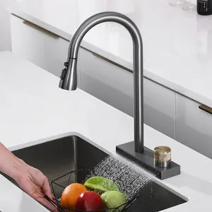 Grifo extraíble de un solo cuenco más vendido, fregadero de cocina moderno de acero inoxidable, fregadero de cascada, cocina