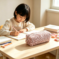 Pochette à crayons en fausse fourrure imprimée léopard colorée, grande capacité, fermeture éclair, avec logo exclusif personnalisé