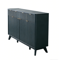 Meuble de rangement moderne noir à texture ondulée, 4 tiroirs, 4 portes, meuble d'appoint pour salon, commode à tiroirs