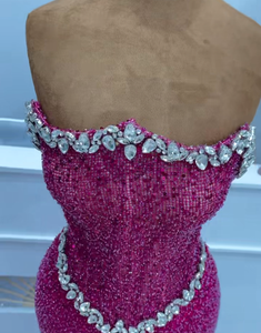 精致晚礼服无肩带水晶舞会礼服亮片珠饰公主无袖定制前庭 - Product Image 5