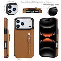 Étui de luxe en cuir avec lanière pour iPhone 17 Pro Max, portefeuille RFID avec porte-cartes et béquille, pochette zippée pour iPhone 16 17 Pro