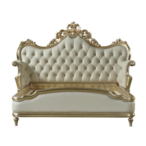 Французская роскошная кровать из натуральной кожи с золотой резьбой, каркас из массива дерева, бесшумные ламели, обивка, комплект для главной спальни в дворцовом стиле - Product Image 6