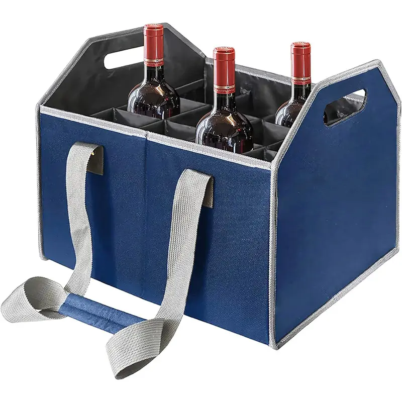 12 Bottles Wine Bottle Carrier  Blue Adjustable Wine Carrying bag  Collapsible Wine Bag with Shoulder Straps and Handles