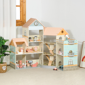 2024 muebles nuevos juguetes <span class=keywords><strong>de</strong></span> madera Petend Play Game Kids Big Wooden Doll House para niños - Product Image 1
