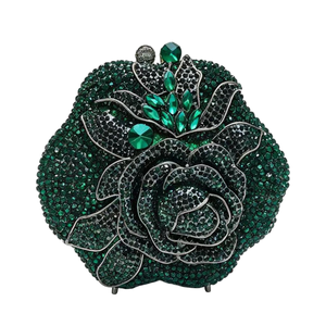 Sac de soirée pour femme, charmant, à fleurs, avec strass, pochette à cristaux étincelants, sac romantique pour rendez-vous et réunions - Product Image 4