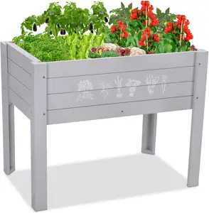 Farmhouse Rustic Wood Planter Boxes Outdoor for Kids with Legs and DIY Chalkboard for Vegetables Flower Herb