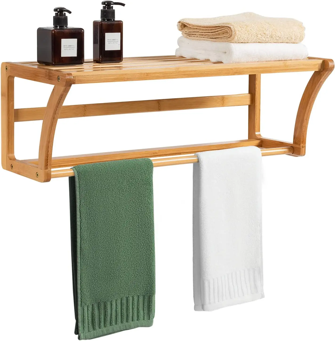 Étagère de salle de bain murale avec porte-serviettes Étagère de rangement en bambou pour le bain