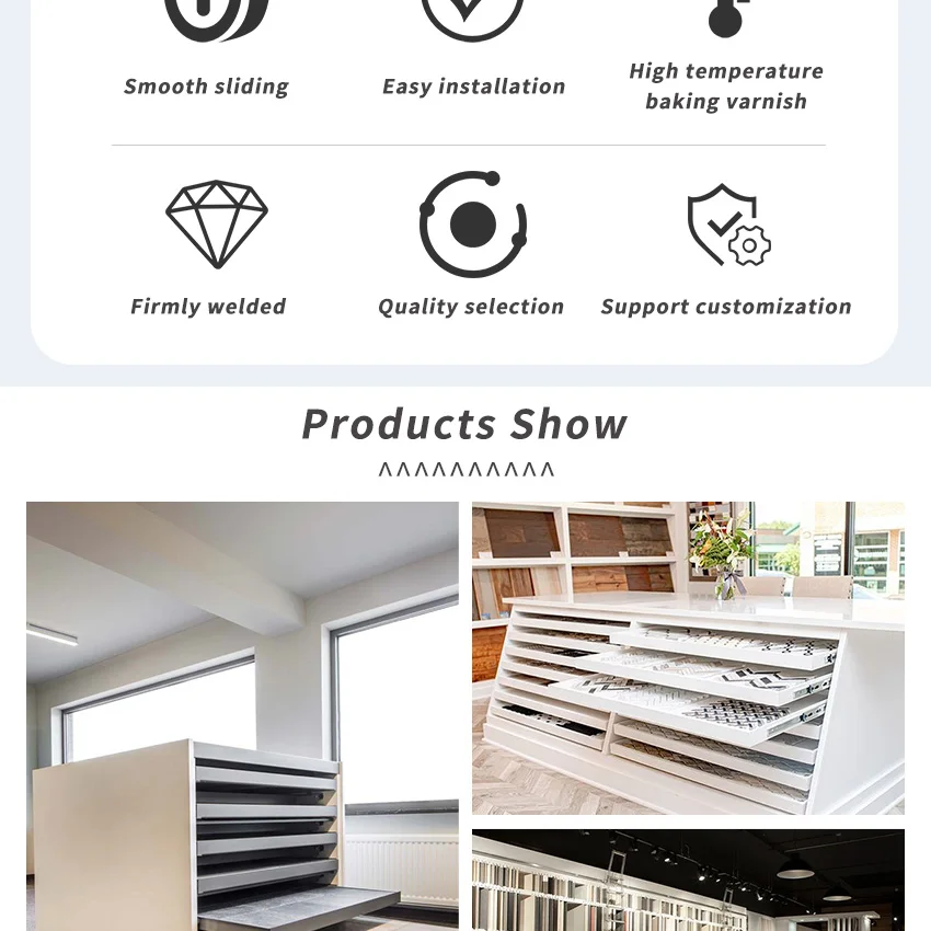 High Quality Showcase Factory Metal Floor Mdf Granite And Marble Sample Drawer Display Tile Cabinet Stand Stone Display Rack