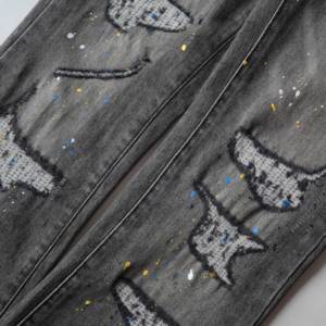 <span class=keywords><strong>Jeans</strong></span> sfilacciato orlo Flare vernice grigia Splatter <span class=keywords><strong>Jeans</strong></span> in <span class=keywords><strong>grigio</strong></span> per gli uomini di marca <span class=keywords><strong>Jeans</strong></span> con vernice - Product Image 3