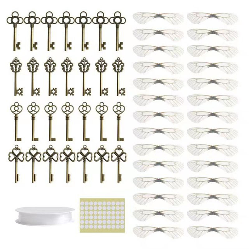 28 keys +28 wings +48 glue +1 roll of elastic rope