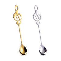 Cuillère à café en acier inoxydable 18/8 SUS304, cuillère à glace motif note de musique, cuillère à thé argentée/dorée