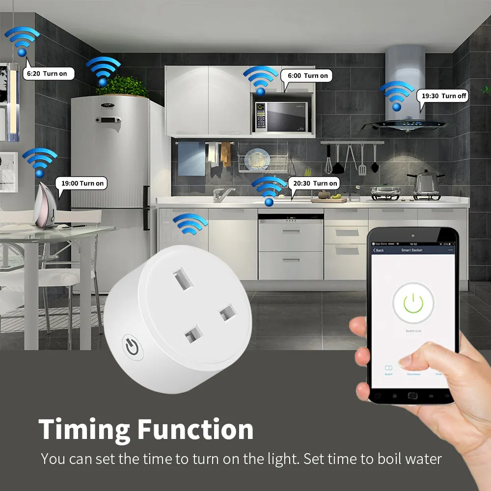 SIXWGH UK Standard Wifi Smart Plug Socket Smart Life APP Wireless Remote Control Power Monitor Timer Outlet Google Home Alexa