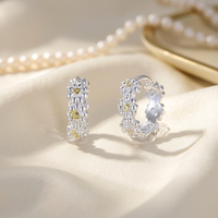 Anting Perak Sterling S925 EK289 Motif Bunga Dua Warna, Ear Cuff Chic, Desain Segar dan Stylish