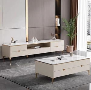 Italiano de gama alta estilo Hong Kong sala de estar pequeño apartamento posmoderno ovalado mármol mesa de centro TV gabinete combinación - Product Image 3