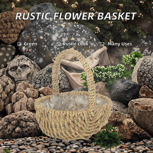 <b>Small</b> Rustic Eco-Friendly Multifunction Long Handle Woven Flower <b>Basket</b> Gift Weddings Multi-Purpose Artificial Flowers TS Brand - Product Image 1