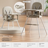 Chaise haute multifonctionnelle pliable pour bébé avec housse en cuir souple, chaise de repas réglable adaptée aux enfants de 0 à 3 ans