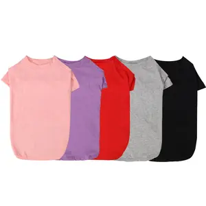 Plain Pure Color Soft Cotton Tee Shirt For Pet Dog Blank Pet T-Shirt White Pink Summer Dress Cloth For Pet