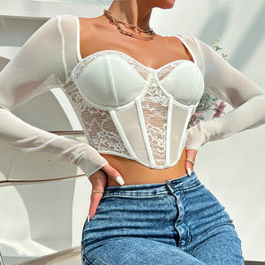 Corsé Sexy de Malla de Encaje Blanco con Manga Larga para Mujer de Proveedor Personalizado - Product Image 3