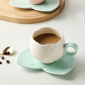 แก้วกาแฟเซรามิกดีไซน์ดอกทิวลิปสไตล์ยุโรป 320 มล. ถ้วยและจานรองแบบรักษ์โลก สำหรับกาแฟ ชา นม ของขวัญทางธุรกิจ - Product Image 1