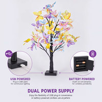 Lampe de table en forme d'arbre à fleurs de papillon, 24 LED, alimentée par USB, lampe d'arbre à fleurs artificielles