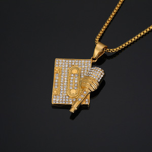 Hip Hop glacé CZ Microphone Cassette ruban étanche Non ternir sans acier inoxydable mode bijoux pendentif colliers hommes - Product Image 3