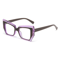 Gafas Retro de Ojo de Gato, Monturas Poligonales Coloridas, Anti Luz Azul, Lentes Planas, Mujer 3037-2