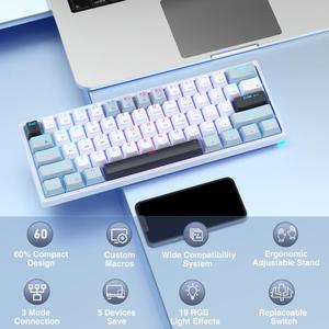 <span class=keywords><strong>Clavier</strong></span> de jeu <span class=keywords><strong>mécanique</strong></span> sans fil et filaire SOLAKAKA SK961 Tri-mode RGB 61 touches, axe <span class=keywords><strong>rouge</strong></span>, prix abordable pour le dropshipping - Product Image 2